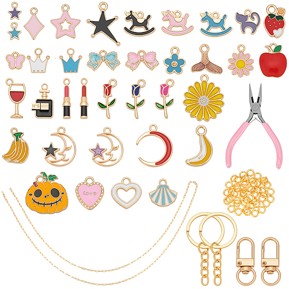 Набор для изготовления брелка своими руками, в том числе подвески из цинкового сплава с эмалью, латунные скрепки, зажимные крюки, Клещи углерода стали ювелирные изделия