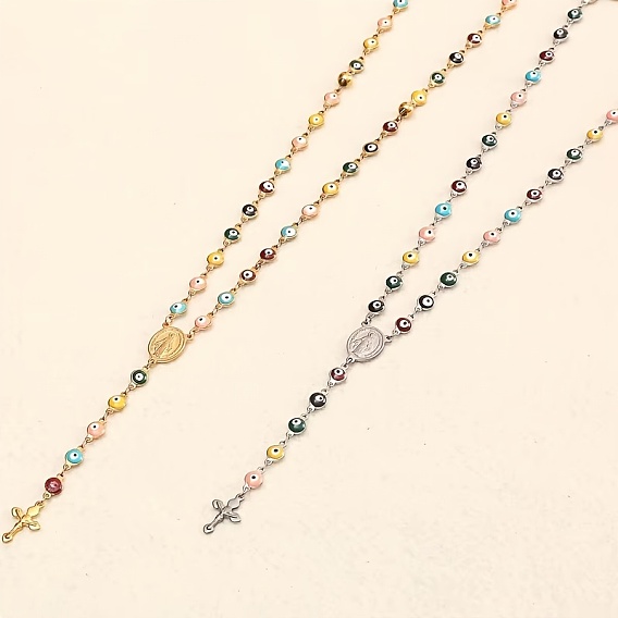 Ожерелья из разноцветных эмалевых бусин из нержавеющей стали от сглаза, ожерелья с подвеской в виде креста Девы Марии для женщин и мужчин