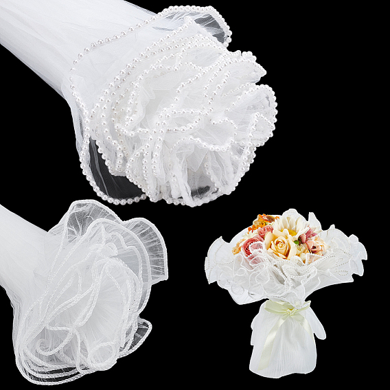 16 ярдов 2 цветов органза цветочный букет упаковочная бумага сетка, на день Святого Валентина, свадьба, украшение на день рождения, с пластиковыми бусинами из искусственного жемчуга