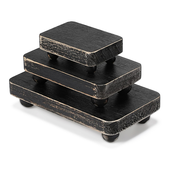 3Pcs 3 Sizes Rectangle Wood Bonsai Display Riser Base, Wooden Flower Pot Vase Display Pedestals, Indoor Plant Stands