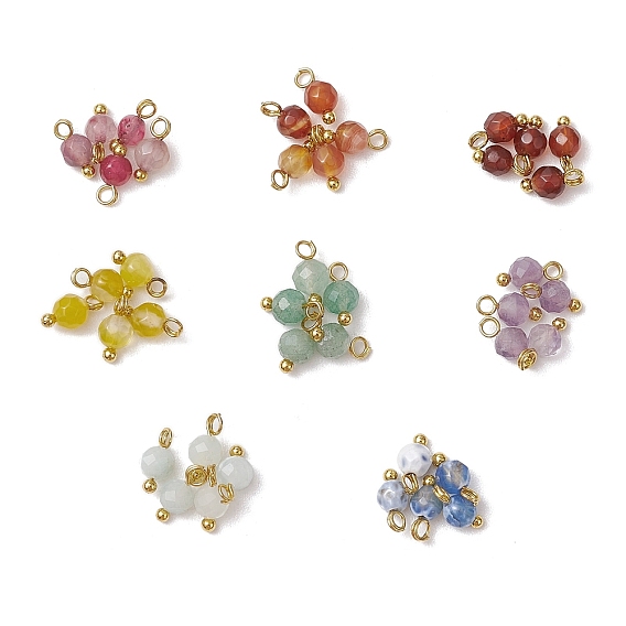 8шт. 8 стили натуральный агат и сердолик и зеленый авантюрин и аметист и аквамарин граненые круглые подвески, с медными петлями, смешанные окрашенные и неокрашенные