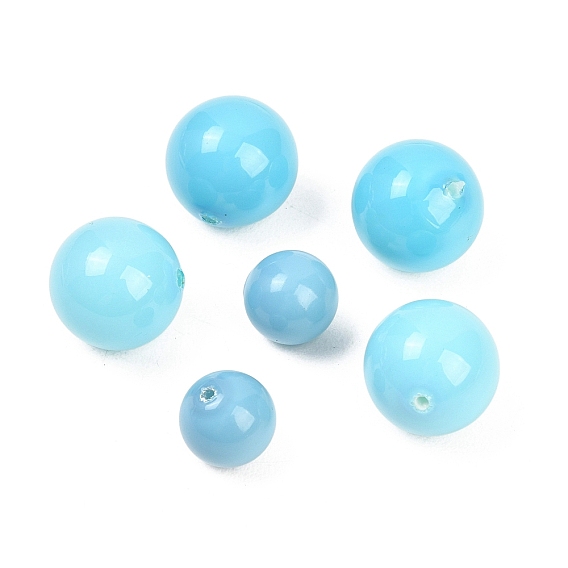 Гальванические непрозрачные стеклянные бусины, имитация бирюзовый, круглые