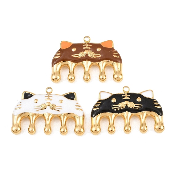 304 acier inoxydable émail pendentifs, charme peigne tigre, réel 18 k plaqué or, placage ionique (ip), plaqué longue durée