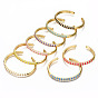 Brass Micro Pave Clear Cubic Zirconia Cuff Bangles, with Enamel, Nickel Free, Real 16K Gold Plated