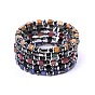 Natural Stone Cube Beaded Stretch Bracelets for Women, with Synthetic Non-magnetic Hematite and Stainless Steel Beads, Stainless Steel Color