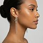 Brass Micro Pave Cubic Zirconia Chain Tassel Hoop Earrings for Women