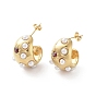 304 Stainless Steel Stud Earrings, Half Hoop Earrings with Plastic Pearl with Cubic Zirconia
