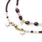 2Pcs 2 Style Natural Garnet & Cherry Quartz Glass Beaded Necklaces Set with 304 Stainless Steel Star & Lotus Charms, Gemstone Necklace with Brass Magnetic Clasps for Women