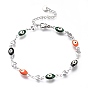 304 Stainless Steel Link Bracelets, with Enamel and Lobster Claw Clasps, Evil Eye & Heart, Stainless Steel Color