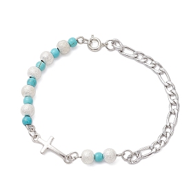 Крестовые 304 браслеты из нержавеющей стали и латуни, синтетические бирюзовые браслеты из бисера