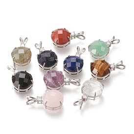 Gemstone Pendants, with Crystal Rhinestone and Platinum Plated Brass Bails, Faceted, Rabbit