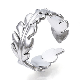 304 anillo de puño abierto de hoja de acero inoxidable para mujer