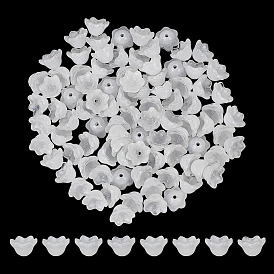 200Pcs Transparent Spray Painted Glass Bead Caps, Flower