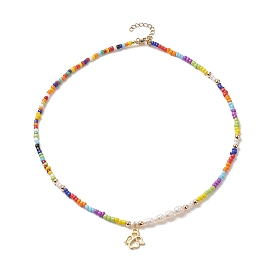 Colliers de perles de culture d'eau douce naturelles et de graines de verre, colliers pendentif ange en laiton pour femmes