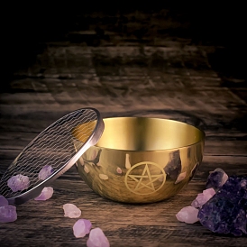 Brass Offering Bowl Pentagram Triple Moon Ornament, for Altar Ceremony Ritual Use Decoration, Golden
