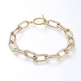Aluminum Paperclip Chain Bracelets, with Alloy Toggle Clasps, Textured
