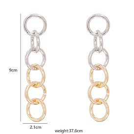 Minimalist Cold Tone Alloy Earrings - Long Chain Design for Slimming Face