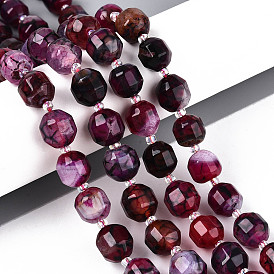 Бусины из натурального агата (окрашенные и нагретые), энергетическая призматическая огранка с двойными концами бусины, граненые двухконусные, с бисером