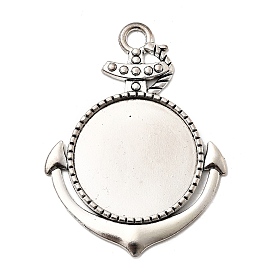 Tibetan Style Zinc Alloy Anchor Pendant Cabochons Settings, Lead Free & Cadmium Free, Flat Round Tray: 25mm, 49.3x36.6x2mm, Hole: 4mm, about 84pcs/500g