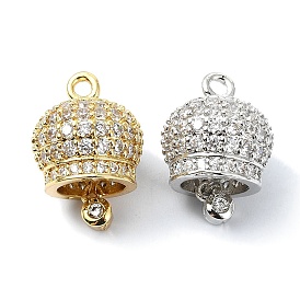 Rack Plating Brass Pave Cubic Zirconia Pendants, Bell, Long-Lasting Plated, Lead Free & Cadmium Free