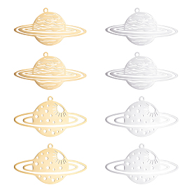 8Pcs 4 Style 201 Stainless Steel Pendants, Laser Cut, Planet