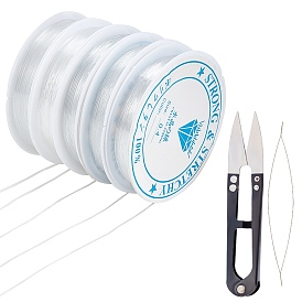 SUNNYCLUE 5 Roll Elastic Crystal Thread Set, with Beading Needles and Sharp Steel Scissors