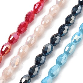 Electroplate Glass Beads Strands, Imitation Jade Beads, Faceted, Oval