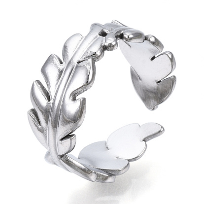304 anillo de puño abierto de hoja de acero inoxidable para mujer