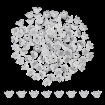 200Pcs Transparent Spray Painted Glass Bead Caps, Flower