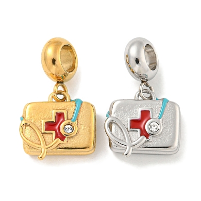 304 подвесные европейские подвески из нержавеющей стали, с стразами и эмалью, прямоугольные