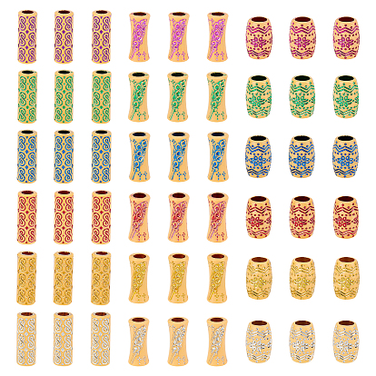 108Pcs 18 Style Plastic Beads, Imitation Wood, Large Hole, For African Braid Reggae Hair Accessories, Tube & Barrel with Flower