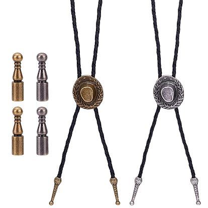 4 Концы шнура из сплава шт., концевые заглушки Bolo, с 2шт. регулируемой подвеской в виде ковбойской шляпы из цинкового сплава на шнуре из искусственной кожи