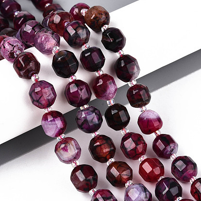 Бусины из натурального агата (окрашенные и нагретые), энергетическая призматическая огранка с двойными концами бусины, граненые двухконусные, с бисером