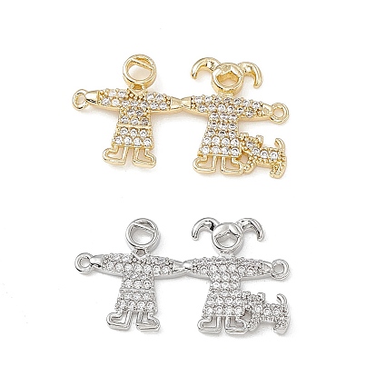 Brass Micro Pave Clear Cubic Zirconia Connector Charms, Girl and Boy Links