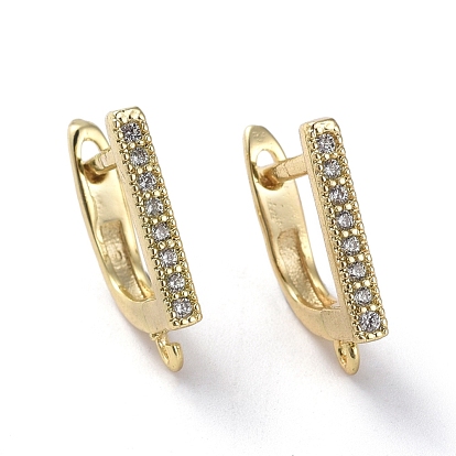 Brass Micro Pave Cubic Zirconia Hoop Earring Findings with Latch Back Closure, Cadmium Free & Lead Free, with Horizontal Loop, Clear