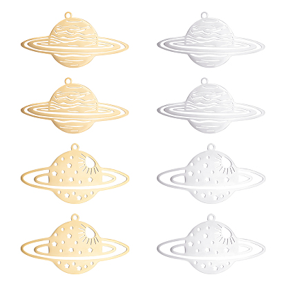 8Pcs 4 Style 201 Stainless Steel Pendants, Laser Cut, Planet