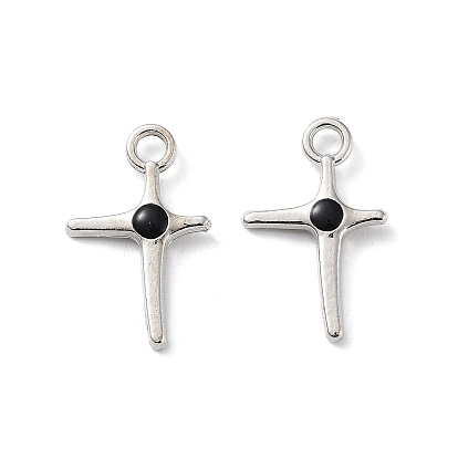Alloy Enamel Pendants, Cadmium Free & Lead Free, Platinum, Cross Charm