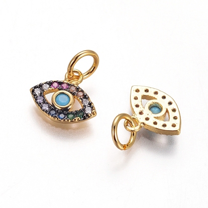 Brass Charms, with Micro Pave Cubic Zirconia and Jump Rings, Evil Eye