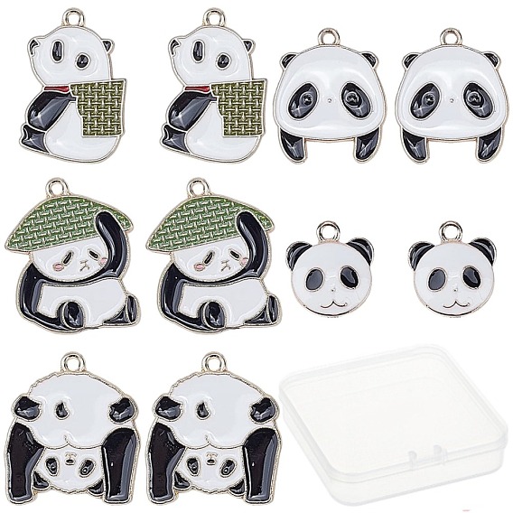 20Pcs 5 Styles Alloy Enamel Pendants, Cadmium Free & Lead Free, Light Gold, Panda Shape