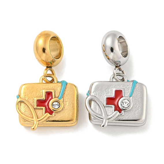 304 подвесные европейские подвески из нержавеющей стали, с стразами и эмалью, прямоугольные