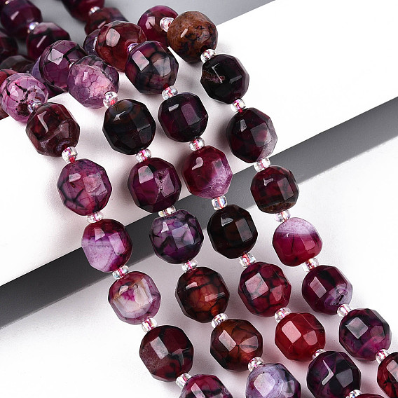 Бусины из натурального агата (окрашенные и нагретые), энергетическая призматическая огранка с двойными концами бусины, граненые двухконусные, с бисером