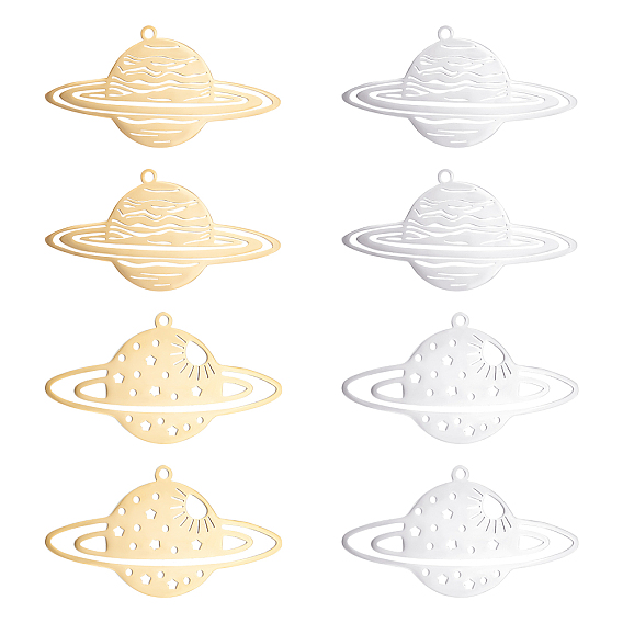 8Pcs 4 Style 201 Stainless Steel Pendants, Laser Cut, Planet