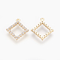 Brass Micro Pave Cubic Zirconia Charms, Rhombus, Nickel Free, Real 18K Gold Plated