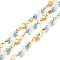 Handmade Oval Glass Beaded Chains, Real 18K Gold Plated Brass Link Chains, Soldered, with Spool, Cadmium Free & Lead Free