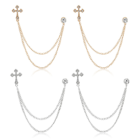 4шт. 2 цвета сплав страз подвесная цепочка брошь, Брошь для воротника рубашки, крестик