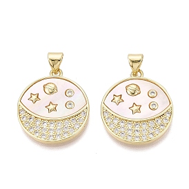 Латунные микропаве прозрачные подвески с фианитом, с оболочкой, плоская круглая форма с подвесками в виде неба