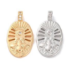 Brass Pendants With Clear Cubic Zirconia, Oval with Insect Charms