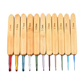 Bamboo Handle Aluminum Crochet Hook Needle Sets, Mixed Size, 133~137x13~15x7~9mm, 10pcs/set