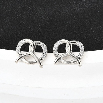 Серьги-гвоздики из латунного микро-паве, сердце