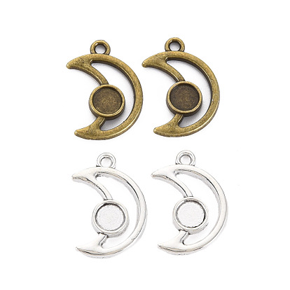 Tibetan Style Alloy Pendant Cabochon Settings, Cadmium Free & Lead Free, Hollow Moon